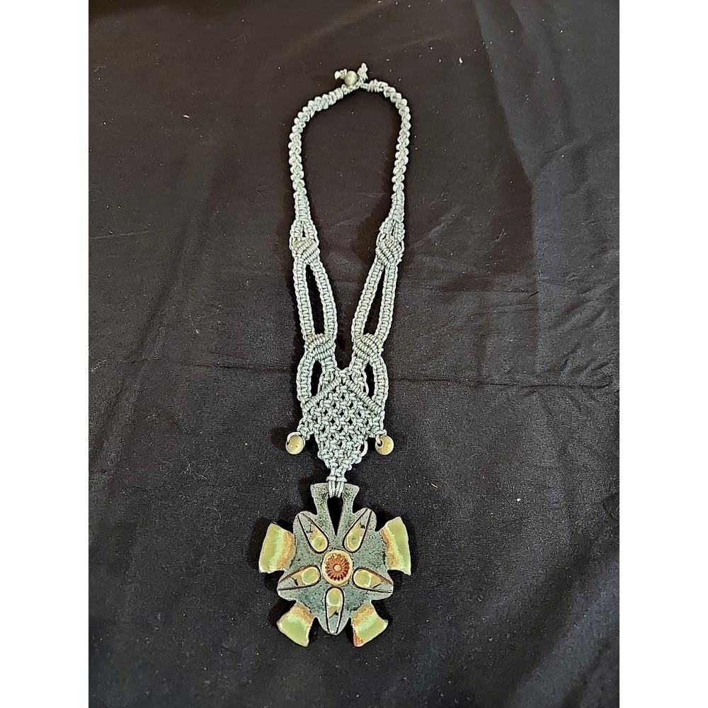 Macrame And Ceramic Necklace Boho Festival Meditation